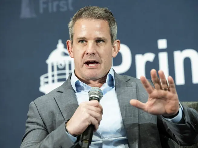 Former U.S. Representative Adam Kinzinger (R-IL) speaking at the Principles First Summit taking place at the Conrad Hotel in Washington, D.C. (Photo by Michael Brochstein/Sipa USA)