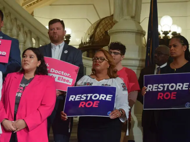 House Democratic lawmakers, Planned Parenthood members and other abortion rights advocates gathered at the Pennsylvania State Capitol in Harrisburg on June 24, 2024 to mark the second anniversary of the U.S. Supreme Court's decision to overturn Roe v. Wade.