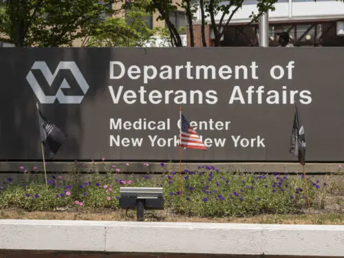 Sign of the Department of Veterans Affairs Medical Center in New York City.