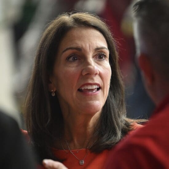 Montgomery County, Pa., Judge Carolyn Carluccio, Republican candidate for Pennsylvania Supreme Court, campaigns, Oct. 6, 2023, in Connellsville, Pa. (AP Photo/Barry Reeger, File)