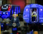 President Joe Biden speaks at the Amtrak Bear Maintenance Facility, Monday, Nov. 6, 2023, in Bear, Del. (AP Photo/Matt Rourke)