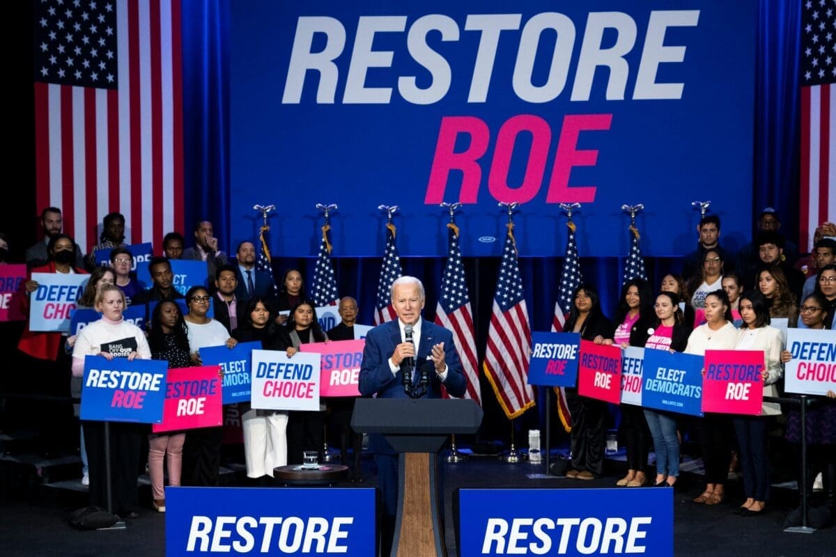 President Joe Biden speaks about the importance of electing Democrats who want to restore abortion rights, during an event hosted by the Democratic National Committee at the Howard Theatre in Washington, D.C., on Tuesday, October 18, 2022.