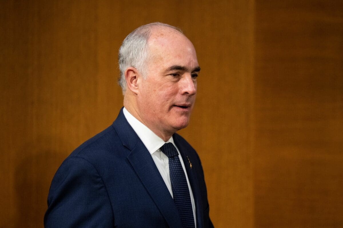 Sen. Bob Casey, Jr., D-Pa., arrives to chair the Senate Special Aging Committee hearing on "Assisted Living Facilities: Understanding Long-Term Care Options for Older Adults" on Thursday, January 25, 2024.